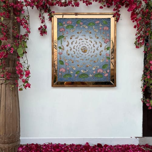 Handmade Bespoke Luxury Artwork from India “Meen Mandala” Fi | Embroidery in Wall Hangings by MagicSimSim