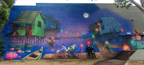 'River Market Mural' | Street Murals by Christina Huynh | Cabramatta Plaza in Cabramatta