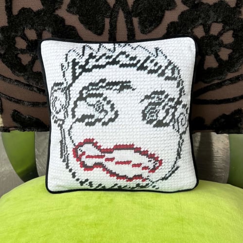 velvet abstract face JEROME custom made feather down pillow | Pillows by Mommani Threads