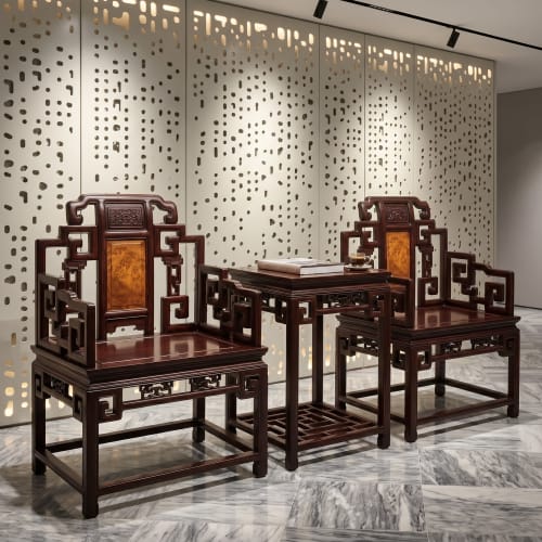 Legacy Imperial Ming Official Armchair Trio with Burl Inlay | Chairs by Dynasty Artisan
