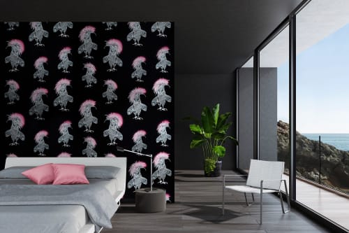 Woodcock | Silver On Black | Wallpaper in Wall Treatments by Weirdoh Birds