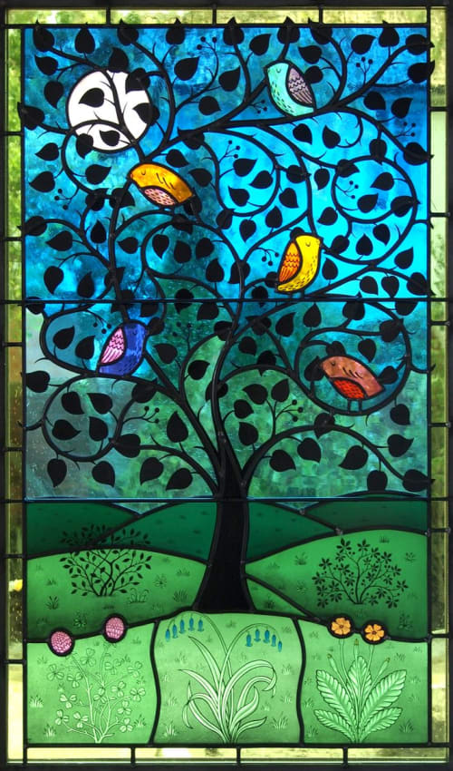 Twilight Birds Stained Glass Window | Art & Wall Decor by Flora Jamieson Stained Glass