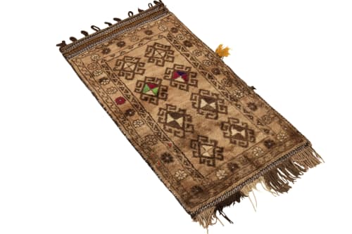Tribal Antique Baluch Persian rug in Beige-Brown, Ram’s | Rugs by Rug and Kilim