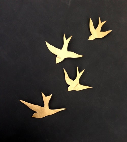 Set of 4 Porcelain Swallows in Metallic Gold Finish | Wall Sculpture in Wall Hangings by Elizabeth Prince Ceramics