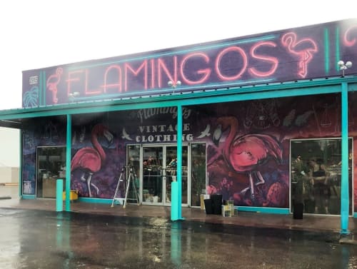 Store Mural | Murals by J MUZACZ | Flamingos vintage pound austin in Austin