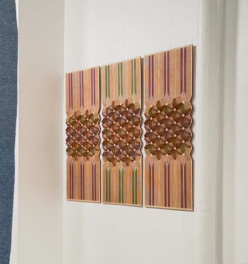 3 Panels of wood and hand embroidery sculptural art | Wall Sculpture in Wall Hangings by Nosheen iqbal