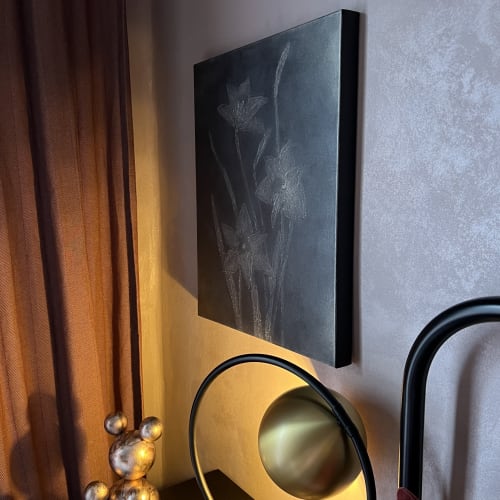 Grey Metallic Daffodils | Mixed Media by IRENA TONE