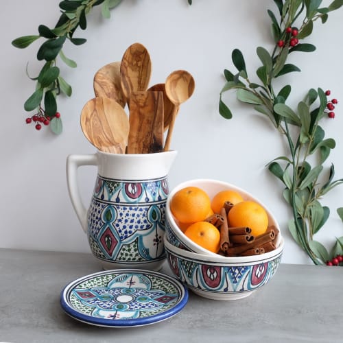 Amira Ceramic Hand Painted Pitcher | Vessels & Containers by TerraKlay