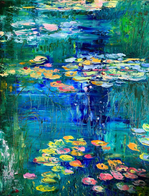Water Lily Pond | Oil And Acrylic Painting in Paintings by Checa Art
