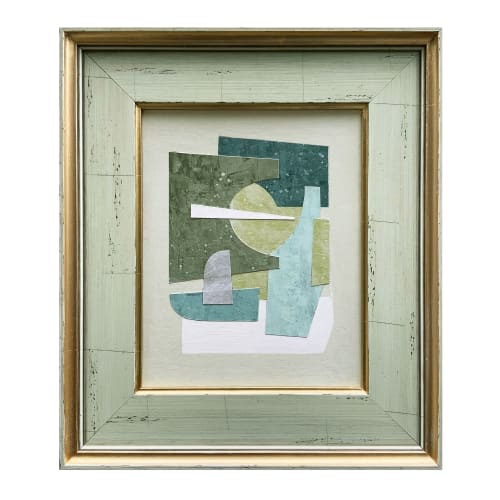 Celadon Green Contemporary Abstract Collage, Framed | Paintings by Suzanne Nicoll Studio