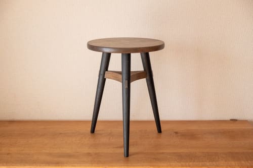 Three Leg Stool with Curved Stretchers - Black and Grey | Chairs by Big Sand Woodworking