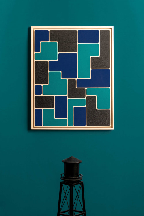"The Swimming Pool" Geometric Wall Art in wood and leather | Wall Sculpture in Wall Hangings by Atelier C.U.B