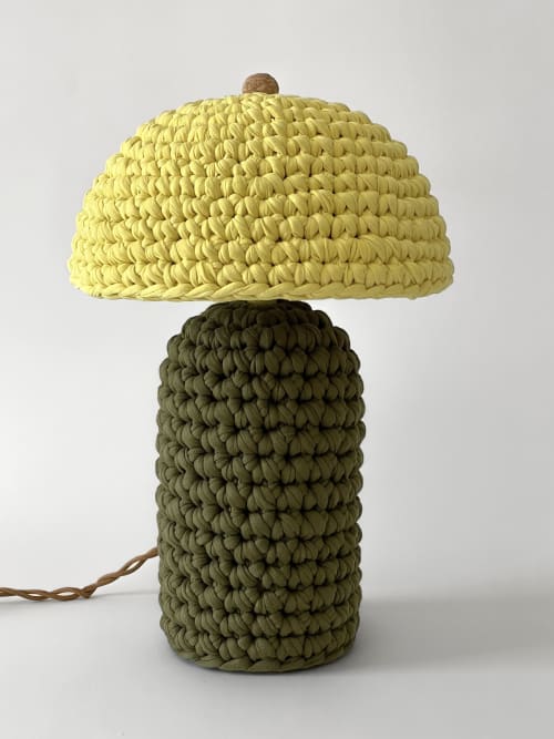 The Knitty Table Lamp in Dark Olive and Yellow | Lamps by Meg Morrison