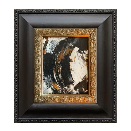 Dramatic Black and White Abstract Splash in Vintage Frame | Paintings by Suzanne Nicoll Studio