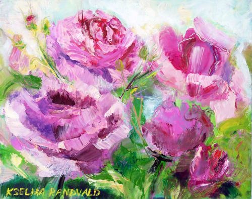 Pink delicate damask roses | Paintings by Kselma Randvald