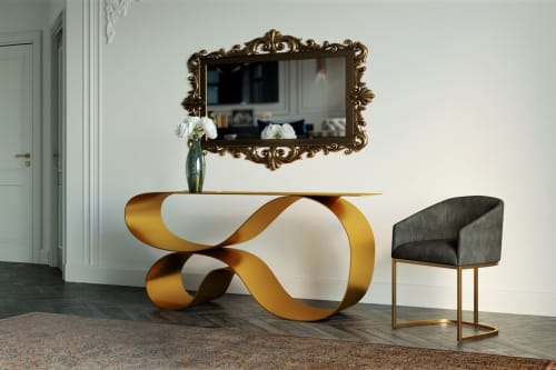 Whorl Console in Gold Powder Coated Aluminum | Tables by Neal Aronowitz