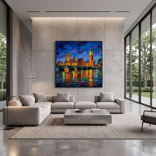 London Big Ben Thames Impasto Oil Painting Fine Art I | Oil And Acrylic Painting in Paintings by Dynasty Artisan