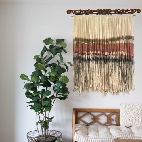 Burgundy Cream Taupe, Vintage Wall Hanging, Victorian Art | Macrame Wall Hanging in Wall Hangings by Olivia Fiber Art