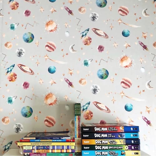 Planets Multi-Grey Wallpaper | Wallpaper by Katie Hipwell