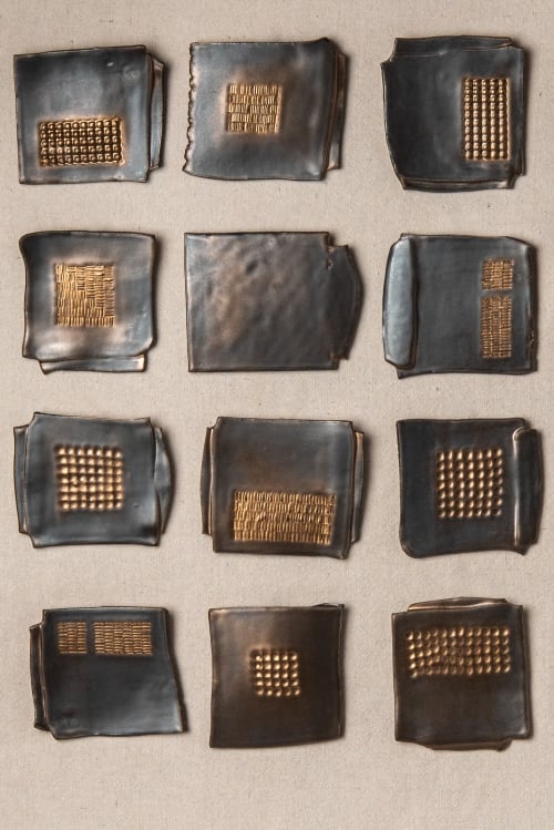 Organic Modern Ceramic Wall Art Set of 12 - Metallic Brass | Sculptures by Clare and Romy Studio