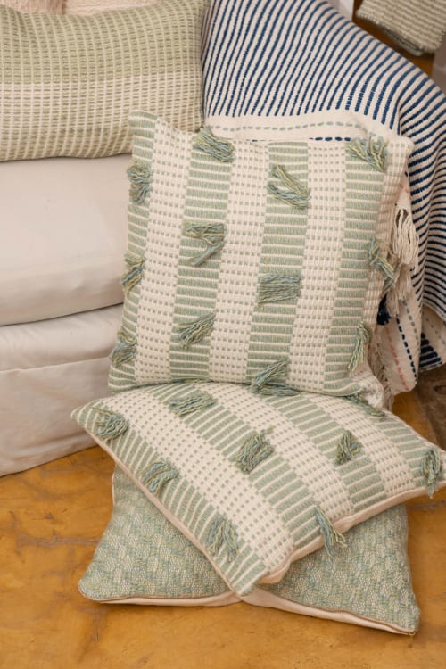 Striped Feijoa Green Pillow | Pillows by Zuahaza by Tatiana