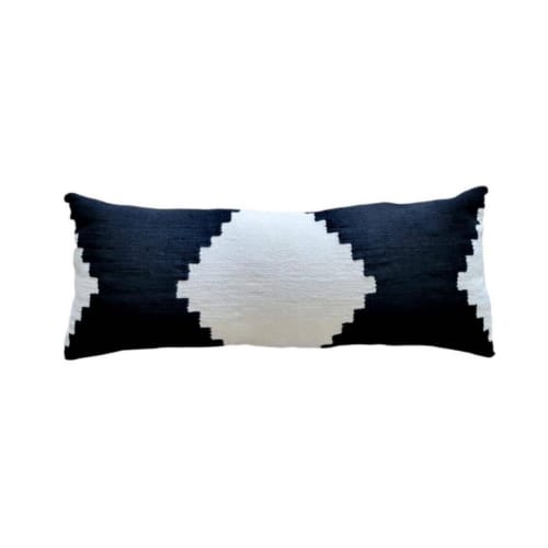 Black Sakkara Handwoven Long Cotton Lumbar Pillow | Pillows by Mumo Toronto
