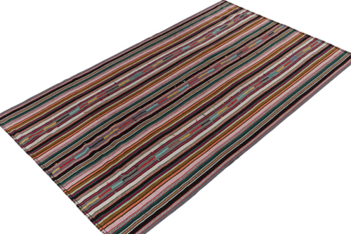 1950s Vintage chaput Kilim rug in Multicolor Stripe Patterns | Rugs by Rug and Kilim