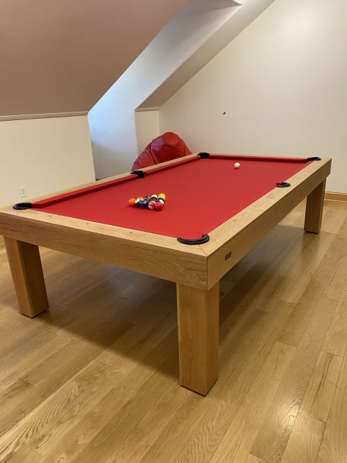 Classic Malibu Pool Table in Oak with Red Felt | Tables by 11 Ravens