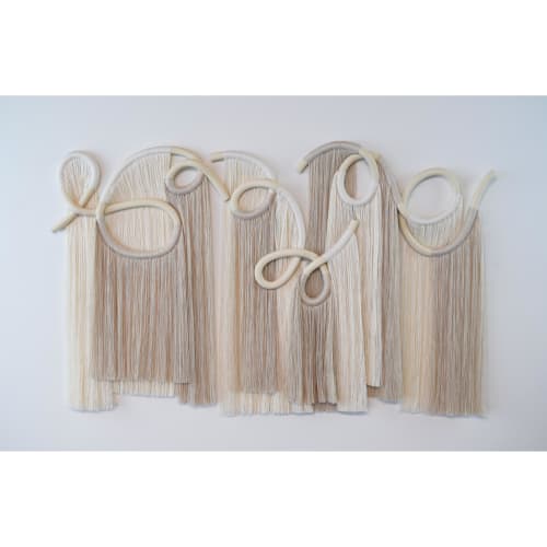 36" Handmade Ceramic & Fiber Wall Sculpture in White & Linen | Wall Hangings by Karen Gayle Tinney