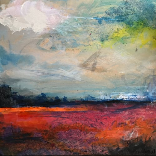 Abstract landscape, ‘The Scarlet Field’, mixed media | Oil And Acrylic Painting in Paintings by Tipperleyhill