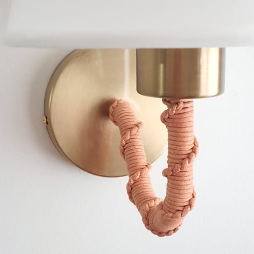 Brass Sconce with Cotton Lampshade and Hand Weaved Stem | Sconces by Light and Fiber
