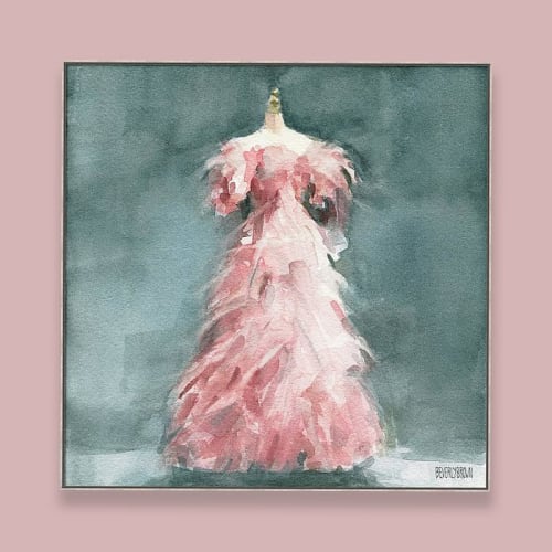 "Evening Dress with Pink Feathers" giclée canvas print | Paintings by Beverly Brown
