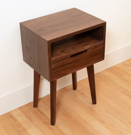 Mid Century Modern Skewed Leg Side/Night Table | Storage by Simon Metz Woodworking