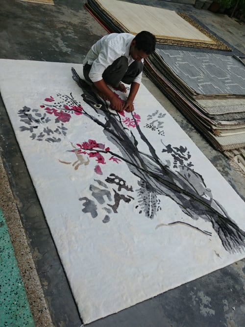 Wanabi (Cherry Blossom) Handtufted Floor Art rug | Small Rug in Rugs by Jan Sullivan Fowler