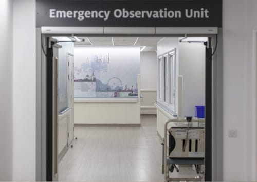 Window graphics and wallpaper in Emergency Observation Unit | Wallpaper by Helen Bridges | Chelsea and Westminster Hospital in London