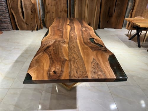Cusstom Live Edge Walnut Resin Solid Table | Dining Table in Tables by Gül Natural Furniture