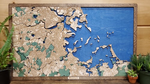 Large Wooden Wall Map of Boston, Massachusetts | Art & Wall Decor by Inzitari Designs