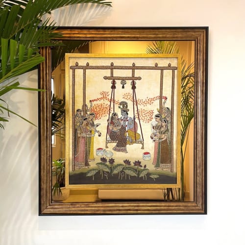 Shri Krishna Radha Rani Playing Holi In Barsane India, Holi | Embroidery in Wall Hangings by MagicSimSim