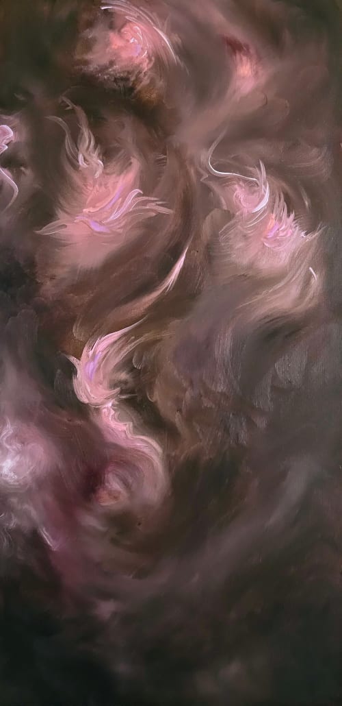 Lovers in the storm ~ Brown & pink abstract floral painting | Oil And Acrylic Painting in Paintings by Jennifer Baker Fine Art
