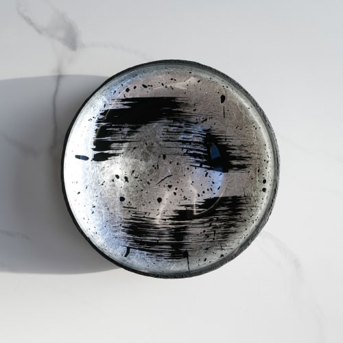 The Brush Series #004: Low Bowl in Silver and Black | Decorative Objects by Carolyn Powers Designs