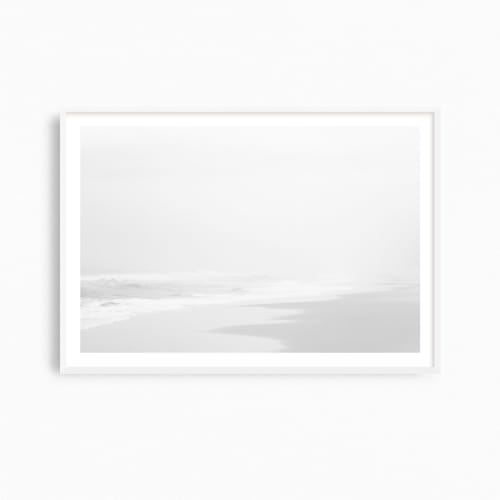 Minimalist black and white "Misty Beach" photography print | Photography by PappasBland