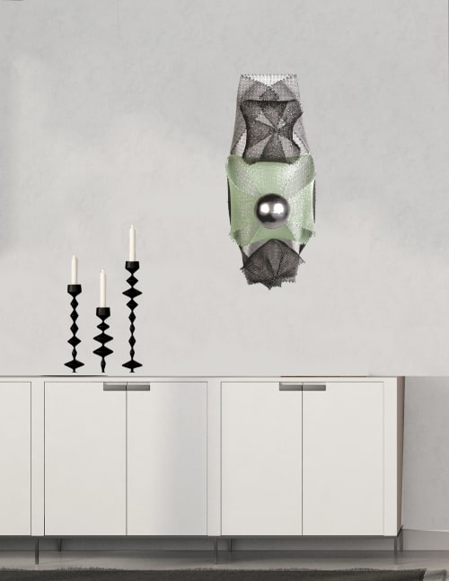 "Wall Sculpture VIII" Wire Mesh & Clay  Blk & Cinnamon 15" | Mixed Media by Anne Lindsay