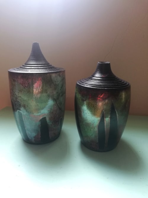 Raku pair | Sculptures by Black Rose Ceramics