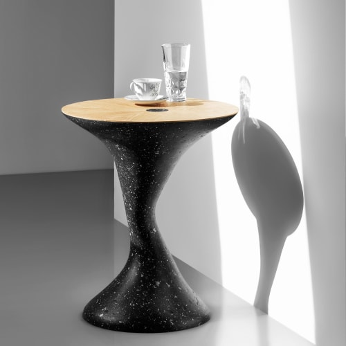 Contemporary side table, oak, black concrete-like material b | Tables by Donatas Žukauskas