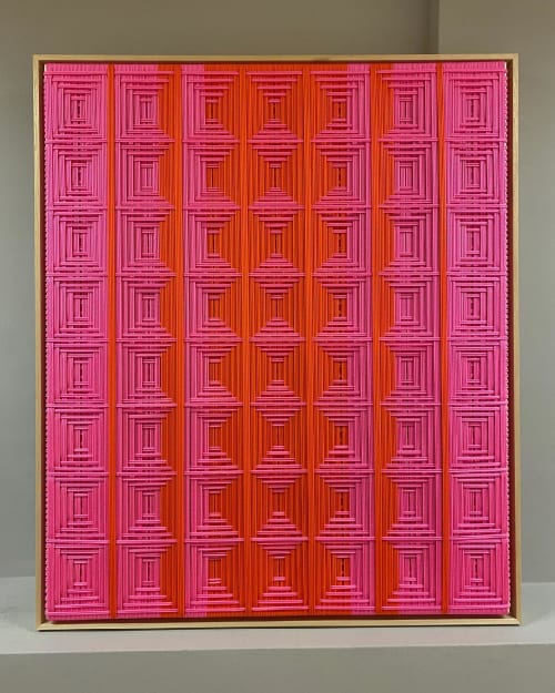 Grid - Neon Pink and Neon Orange | Tapestry in Wall Hangings by Fault Lines