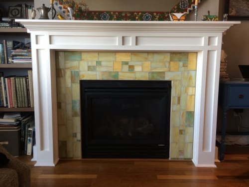 Stained glass fireplace surround | Wall Treatments by JK Mosaic, LLC