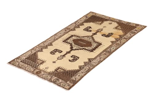 Hand-Knotted Mid-Century Vintage Oushak Runner in Beige | Rugs by Rug and Kilim