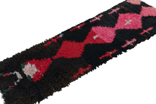Vintage Moroccan Runner Rug in Black with Geometric Patterns | Area Rug in Rugs by Rug and Kilim