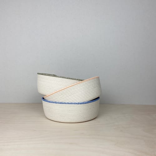 Decorative cotton rope bowl with coloured trim - 9" | Decorative Objects by Crafting the Harvest