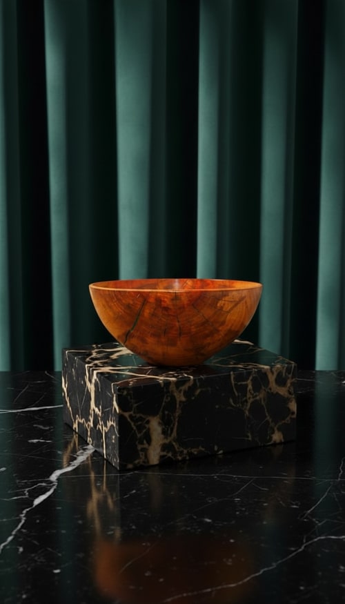 Sculptural Pearwood Vessel with Emerald Green Epoxy Accents | Decorative Objects by Holzkunst Samuel Meisinger